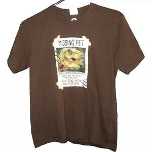 Jurassic Park Missing Pet T-Shirt T-Rex Boys Youth Size L Brown Short Sleeves